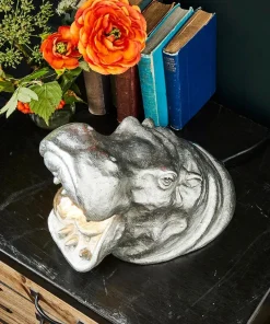 Antique Silver Roaring Hippo Table Lamp