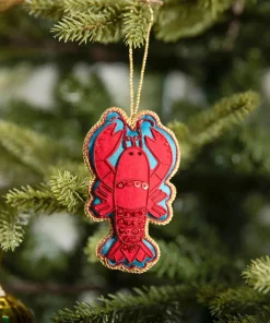 Beautifully Embroidered Lobster Christmas Ornament