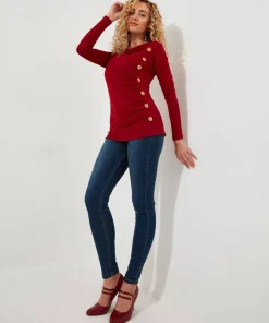 Betsey Button Detail Jersey Top
