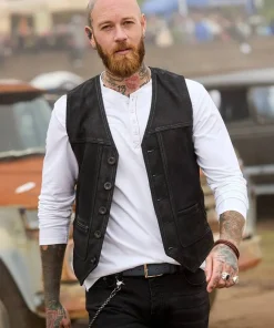 Black Leather Waistcoat