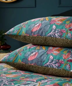 Blue Savanna Leopard Florals Cotton Slub Reversible Duvet Set
