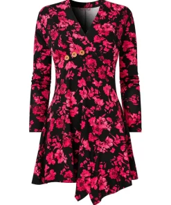 Button Detail Printed Jersey Tunic Top