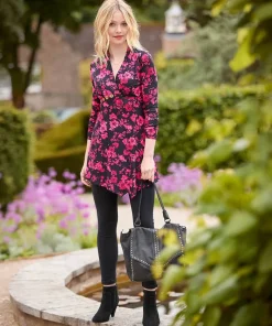 Button Detail Printed Jersey Tunic Top