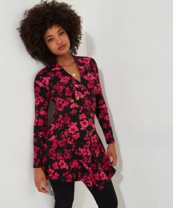 Button Detail Printed Jersey Tunic Top