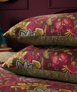 Cerise Savanna Leopard Florals Cotton Slub Reversible Duvet Set