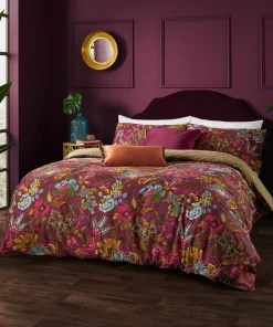 Cerise Savanna Leopard Florals Cotton Slub Reversible Duvet Set