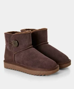 Cosy Button Trim Suede Boots
