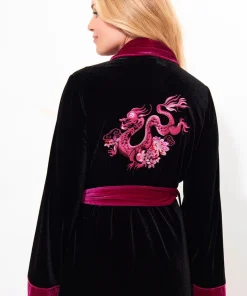 Daring Dragon Embroidered Velour Dressing Gown