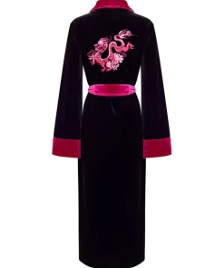 Daring Dragon Embroidered Velour Dressing Gown
