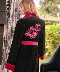 Daring Dragon Embroidered Velour Dressing Gown