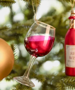 Feeling Merry Wine Bottle And Glass Christmas Ornaments
