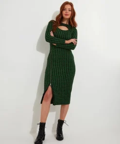 Greta Zip Through Stretch Jacquard Dress