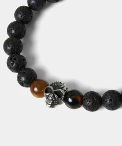 Lava And Tigers Eye Skull Bracelet