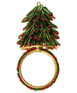 Set Of 4 Christmas Tree Beaded Napkin Rings