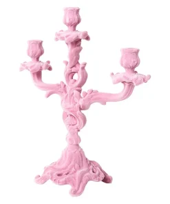 Soft Pink Flock Ornate Candle Holder