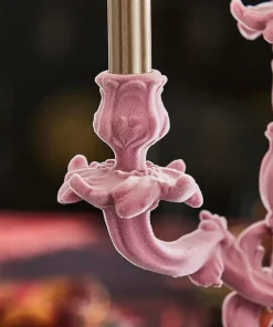 Soft Pink Flock Ornate Candle Holder