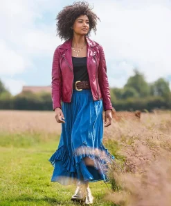 Stitch Detail Leather Biker Jacket