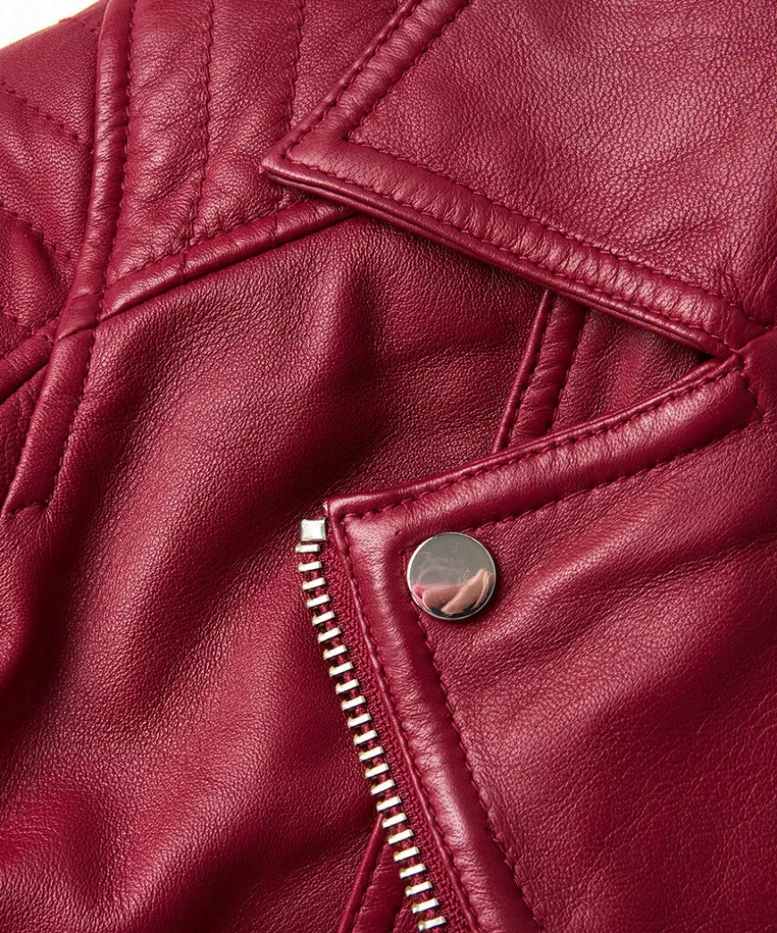 Stitch Detail Leather Biker Jacket