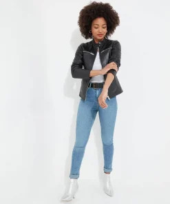 Victoria Zip Up Leather Biker Jacket